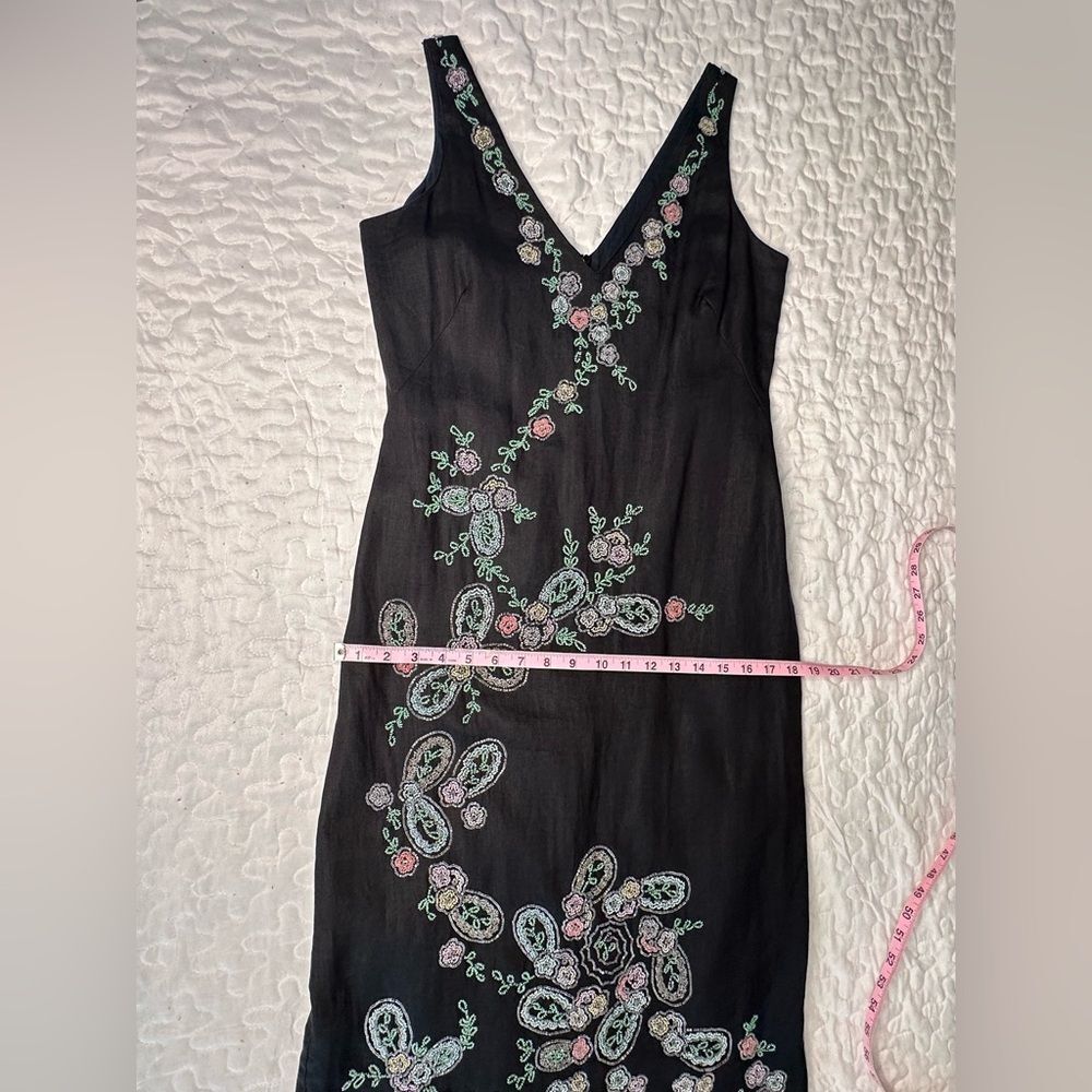 Vintage Y2K Midi Floral Beaded Black Autumn Wedding Guest Homecoming Dress Sz 8 - Picture 9 of 13